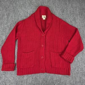 Vintage Sears Sweater Mens 42 Large Red Shawl Collar Cable Knit Cardigan 70s